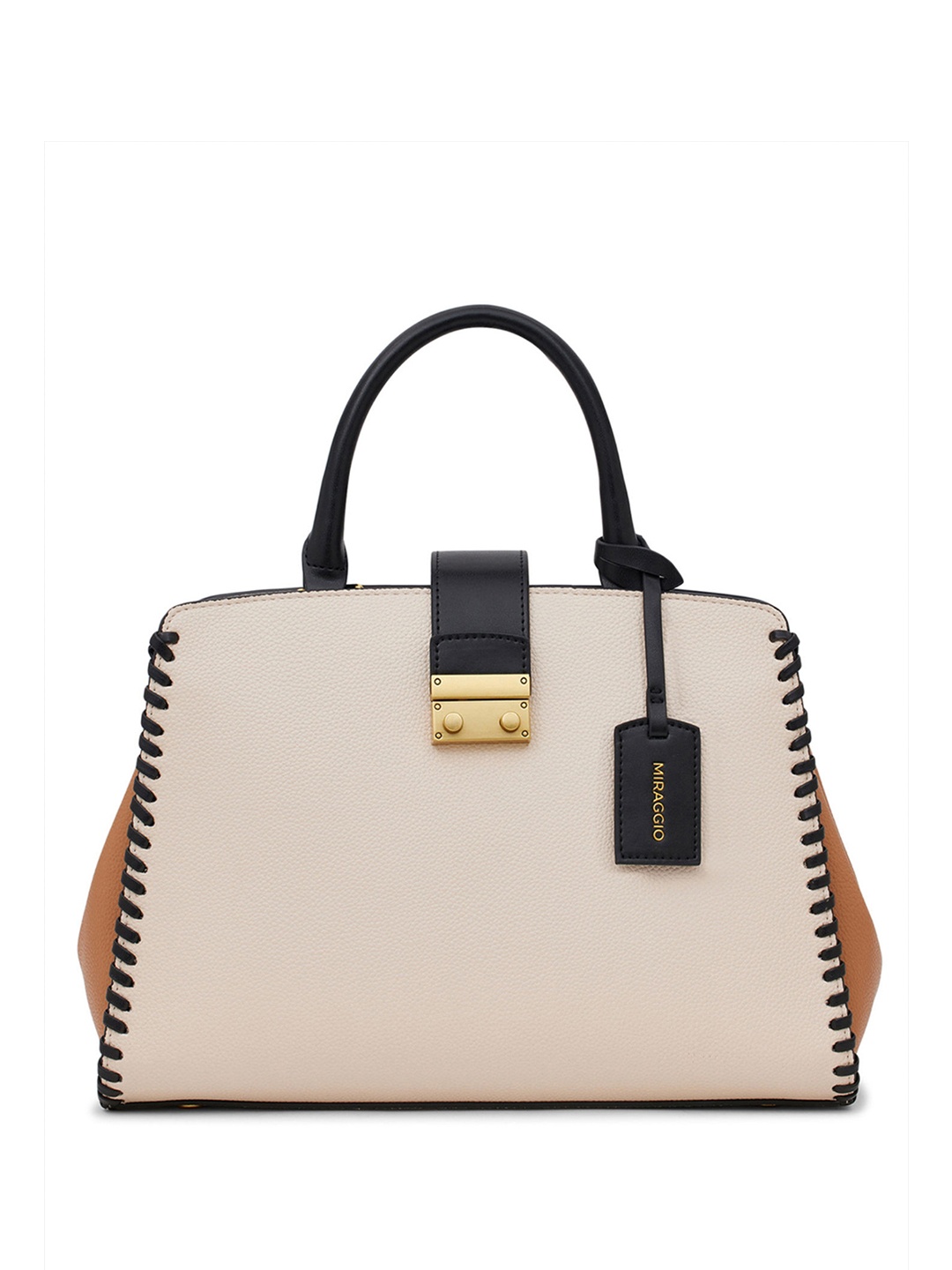 

MIRAGGIO Dune Ivory Handheld Stachel Bag with Detachable Sling Strap, Beige