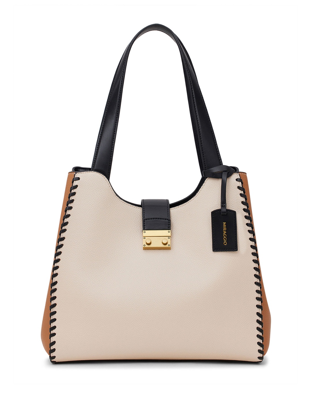 

MIRAGGIO Thea Ivory Grain Textured Hobo Bag, Beige