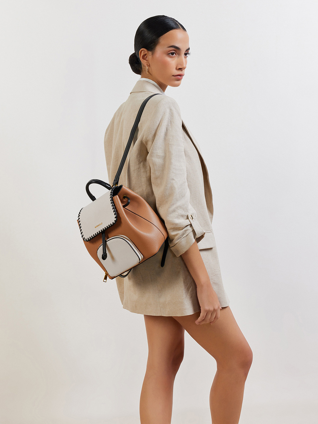 

MIRAGGIO Clair Ivory Backpack with Adjustable Strap, Beige