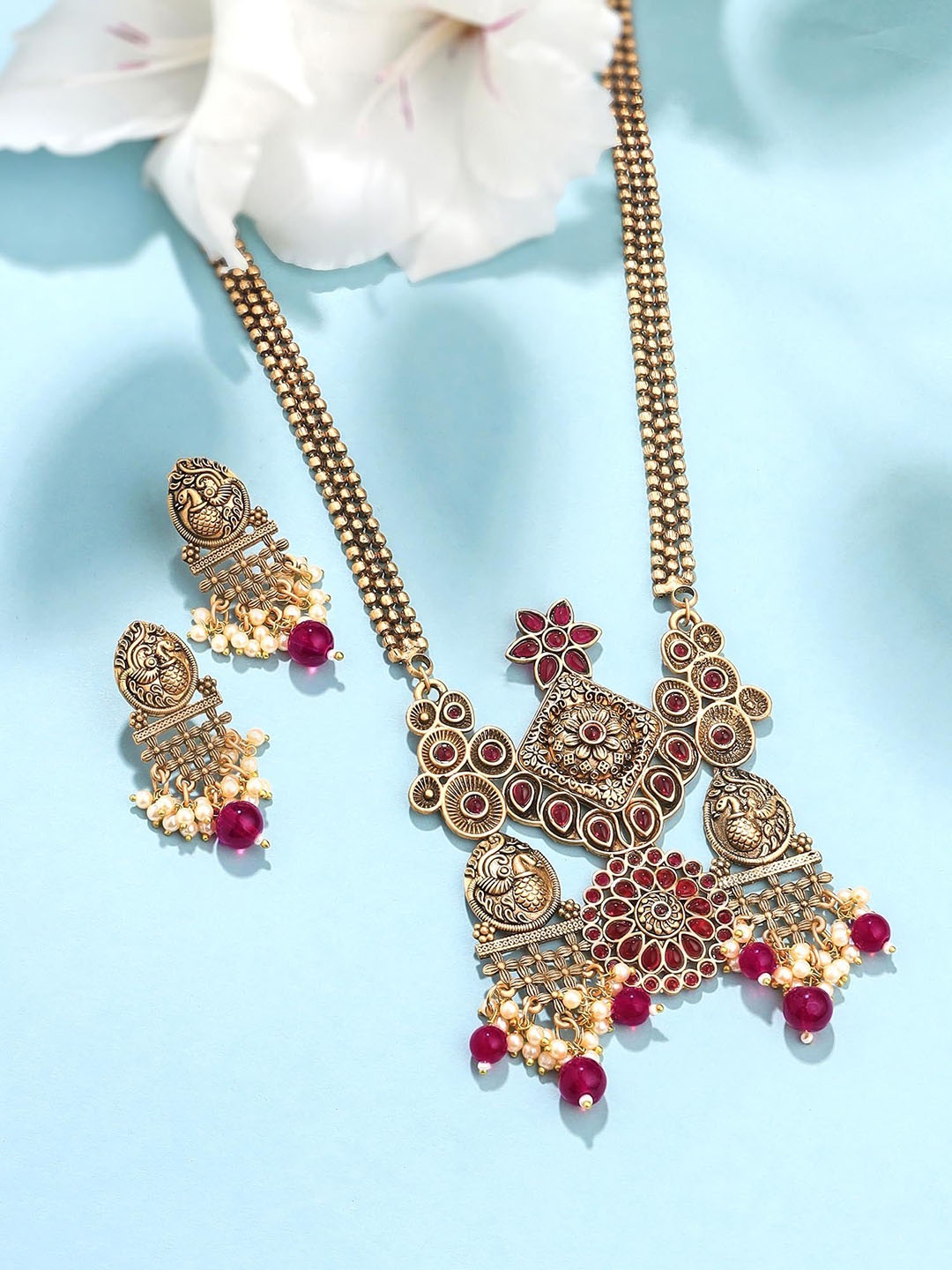 

Yellow Chimes Women God-Plated Artificial Stone-Studded & Beaded Jewellery Set, Gold