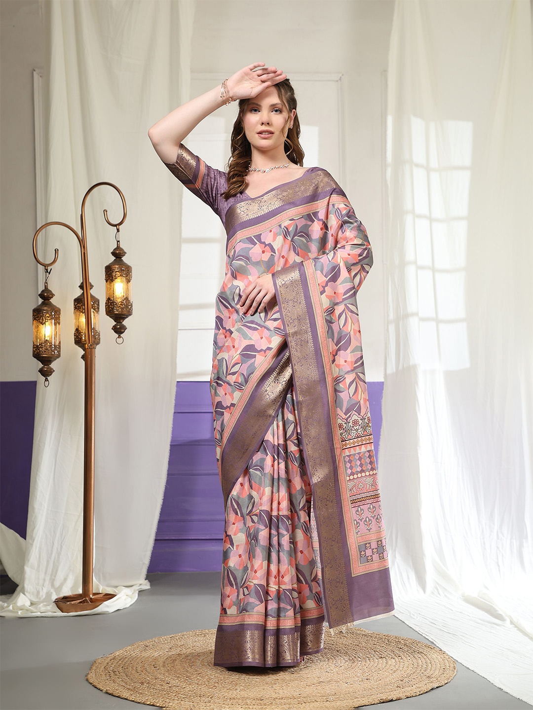 

PRATIBIMB Paisley Zari Pure Silk Saree, Pink