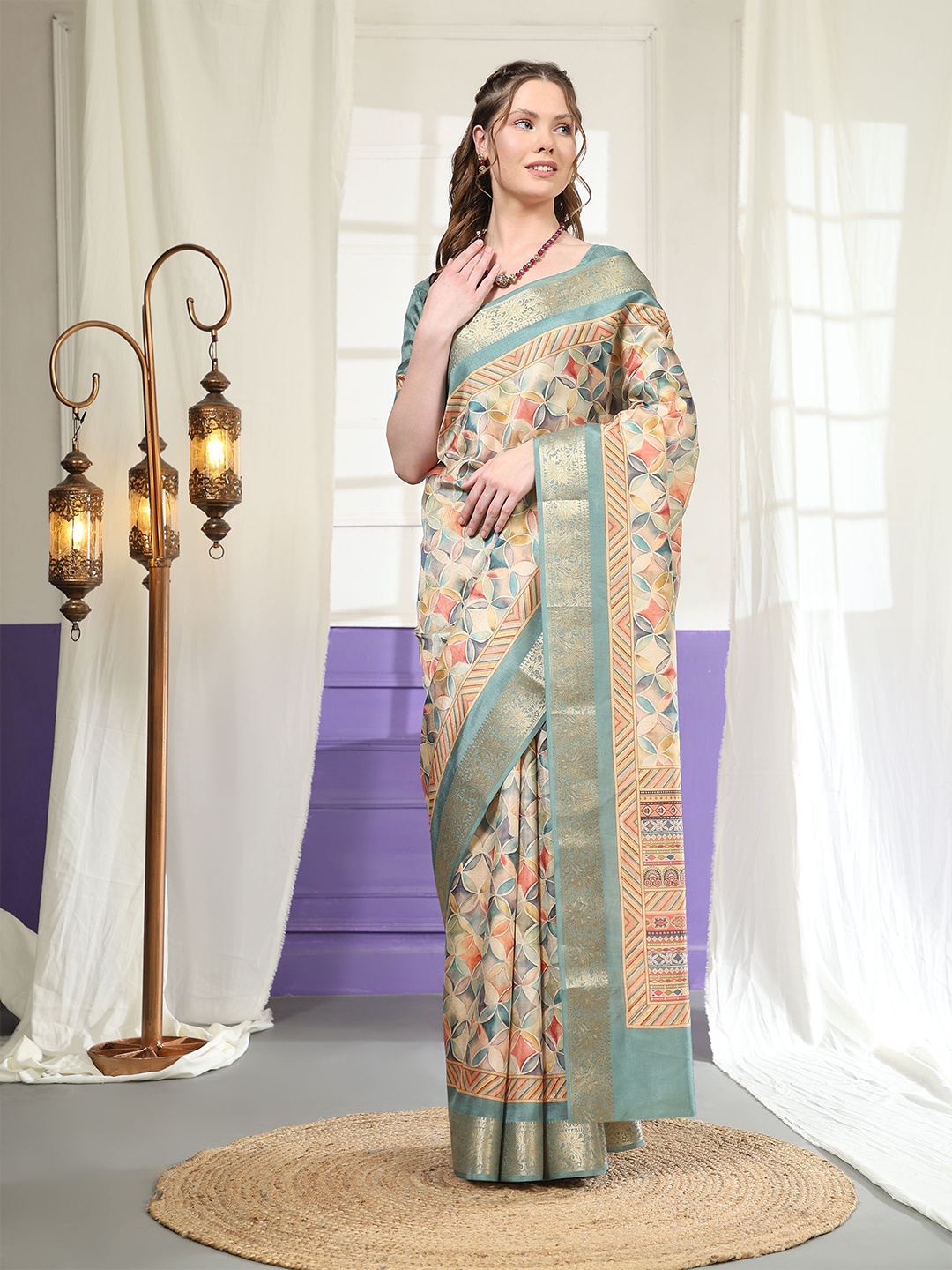 

PRATIBIMB Floral Zari Pure Silk Saree, Green