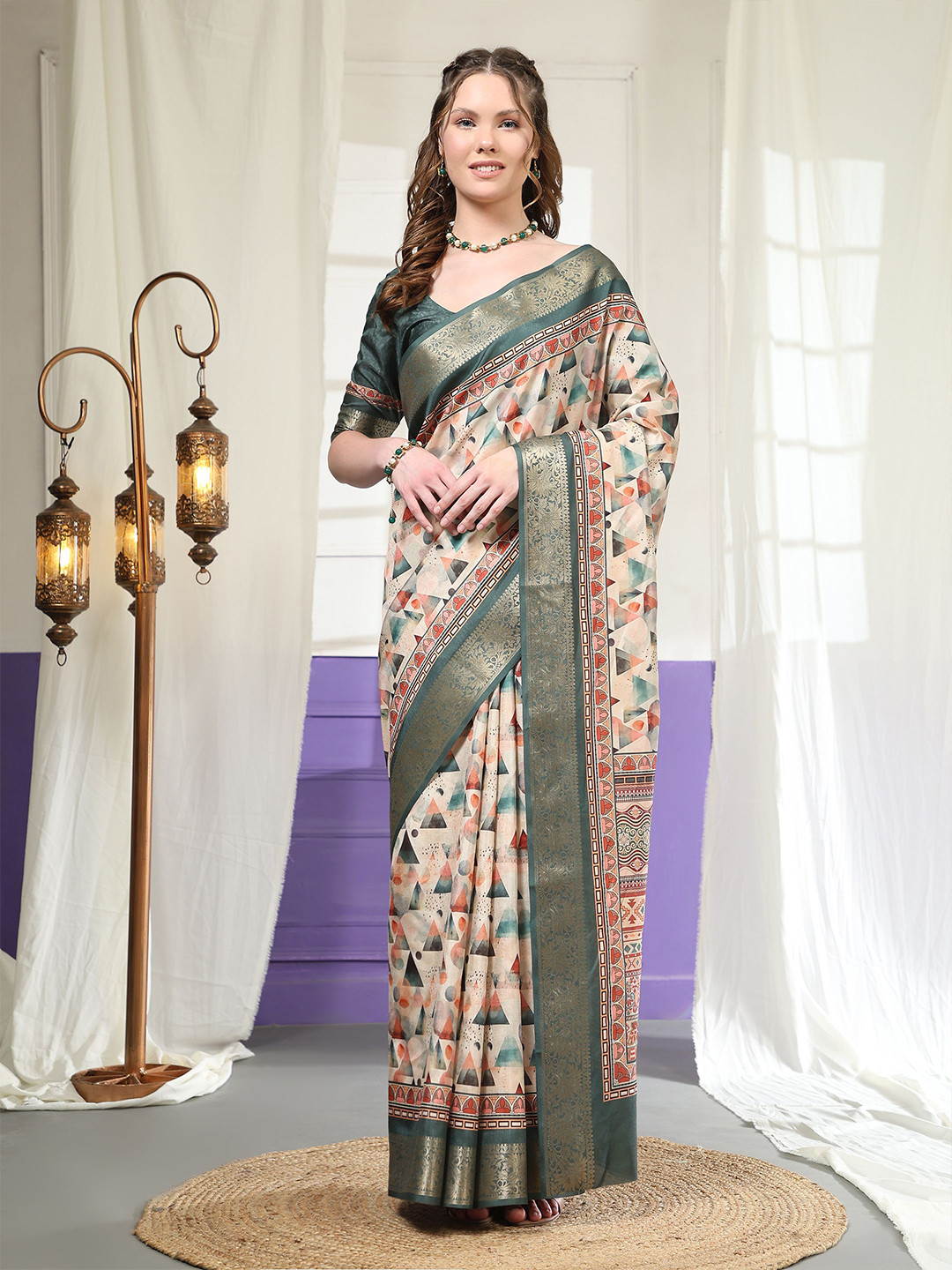 

PRATIBIMB Zari Pure Silk Saree, Peach