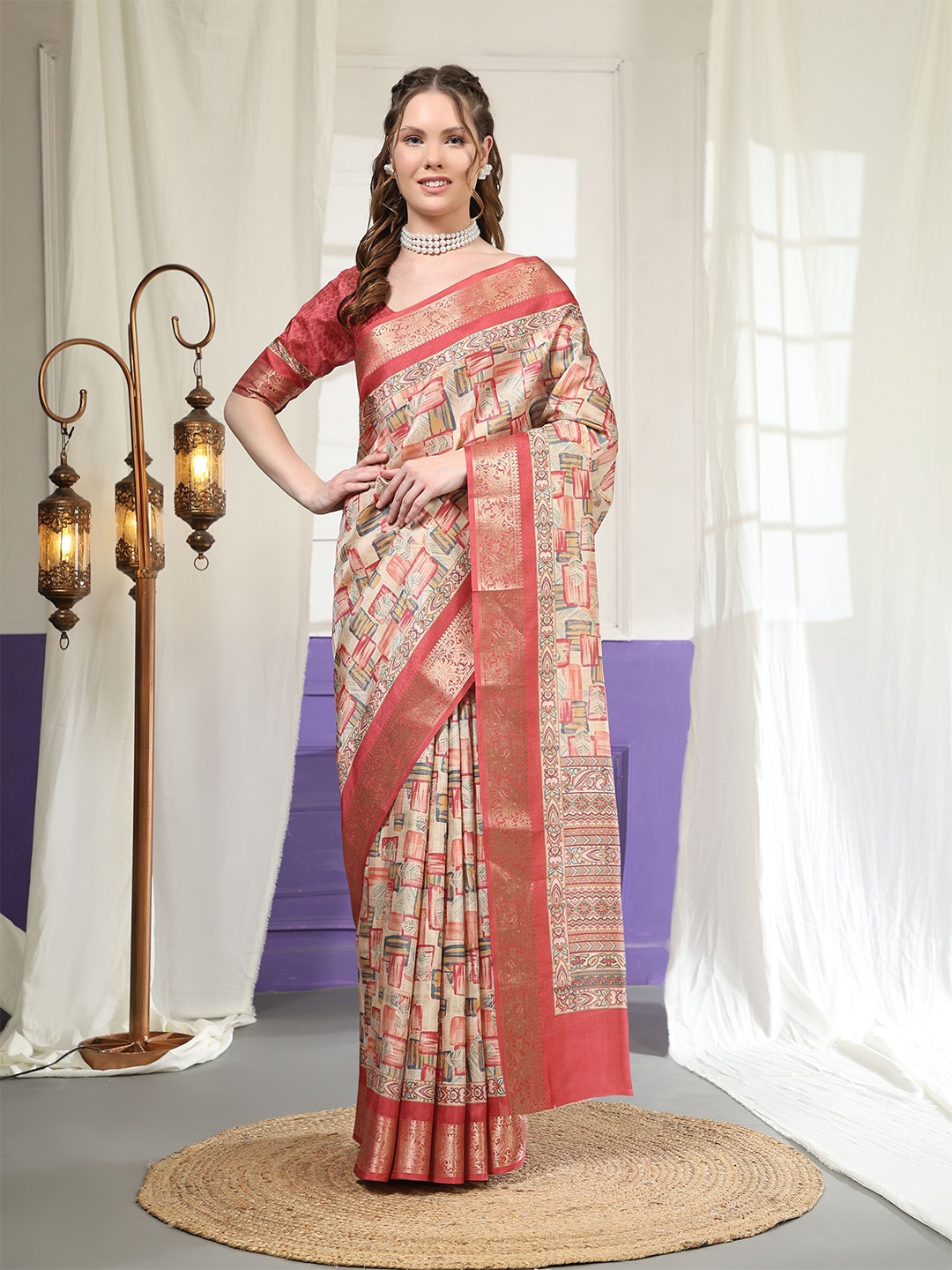 

PRATIBIMB Zari Pure Silk Saree, Cream