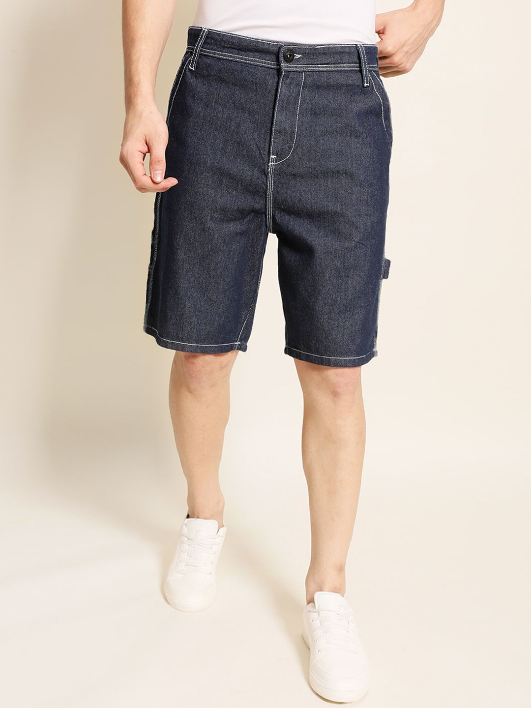 

The Lifestyle Co Men Contrast Stitch Carpenter Style Relaxed Fit Denim Shorts, Blue