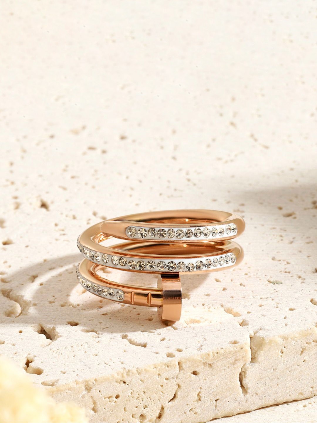 

SALTY Stones Studded Adjustable Finger Ring, Rose gold