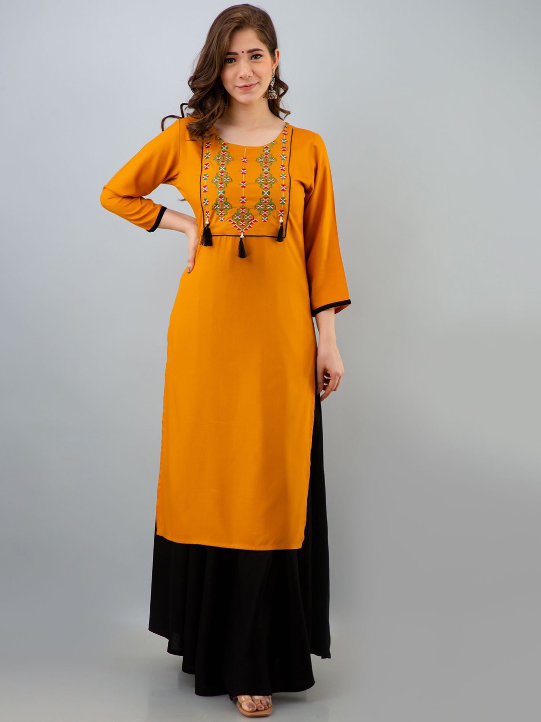 

VASANT APPAREL Women Yoke Design Regular Thread Work Kurta with Skirt, Yellow