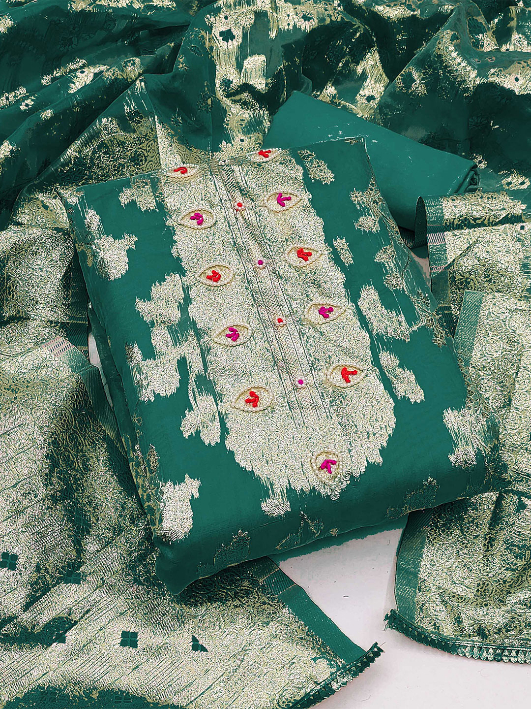 

KIMISHA Woven Design Unstitched Dress Material, Green