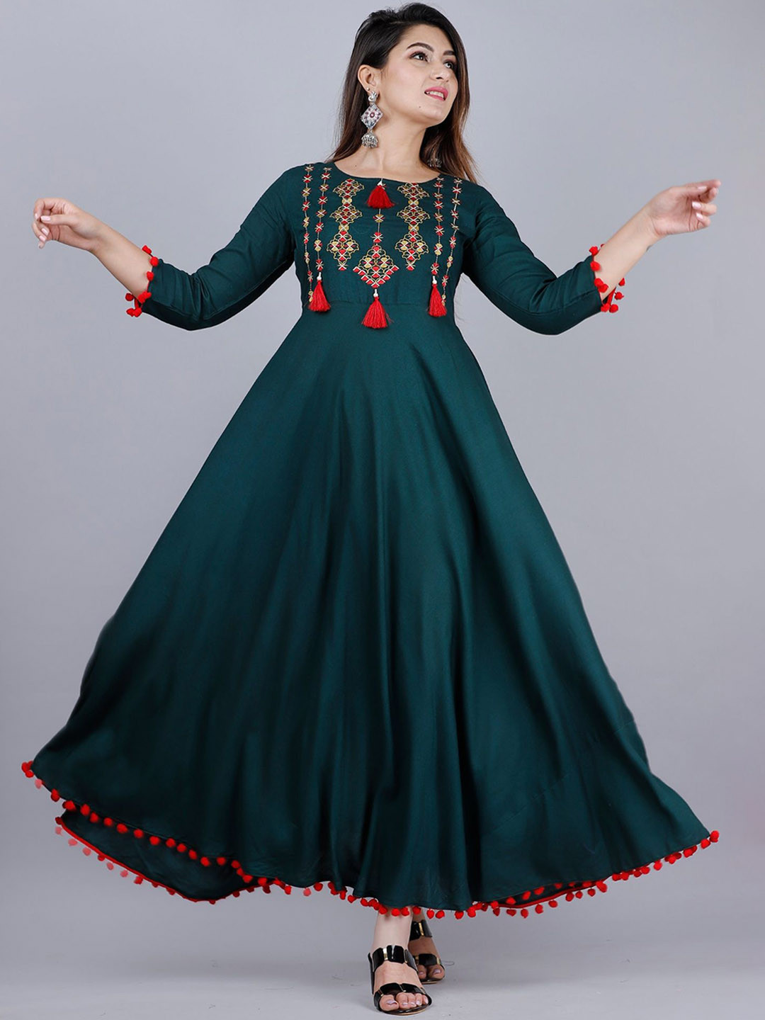 

VASANT APPAREL Embroidered Fit & Flared Ethnic Dresses, Green