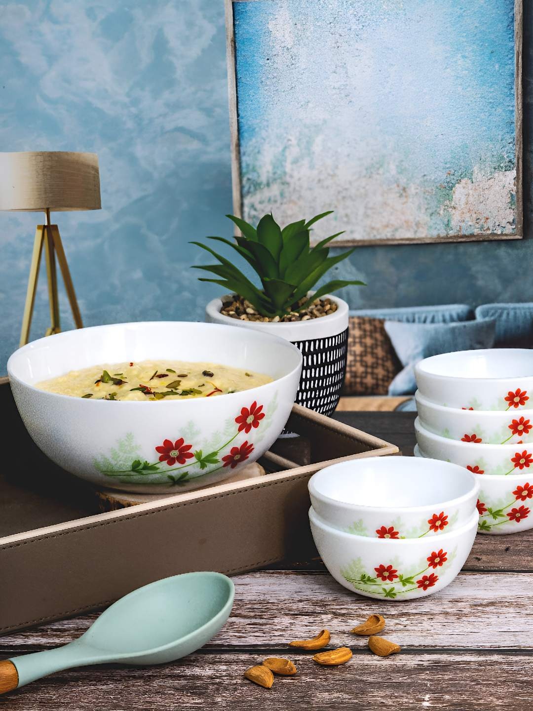 

Cello 7 Pieces White Printed Pudding & Serving Bowls