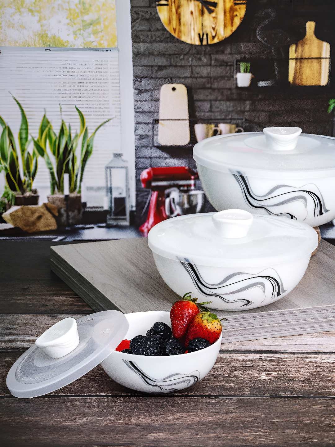 

Cello 3 Pieces Printed White & Black Opalware Bowl