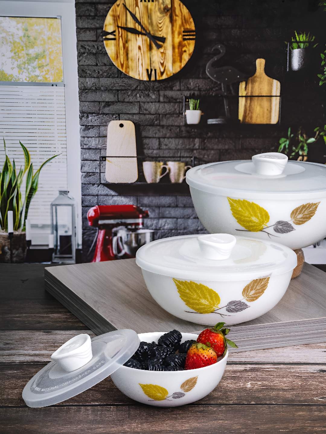 

Cello 3 Pieces White Glossy Opalware Bowls With Lids