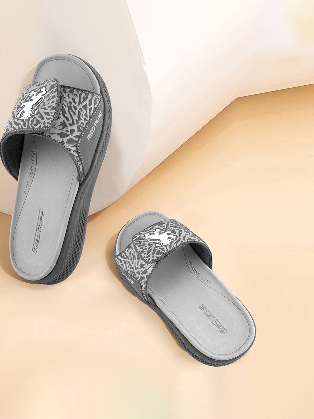 

Red Tape Men Printed Sliders, Grey