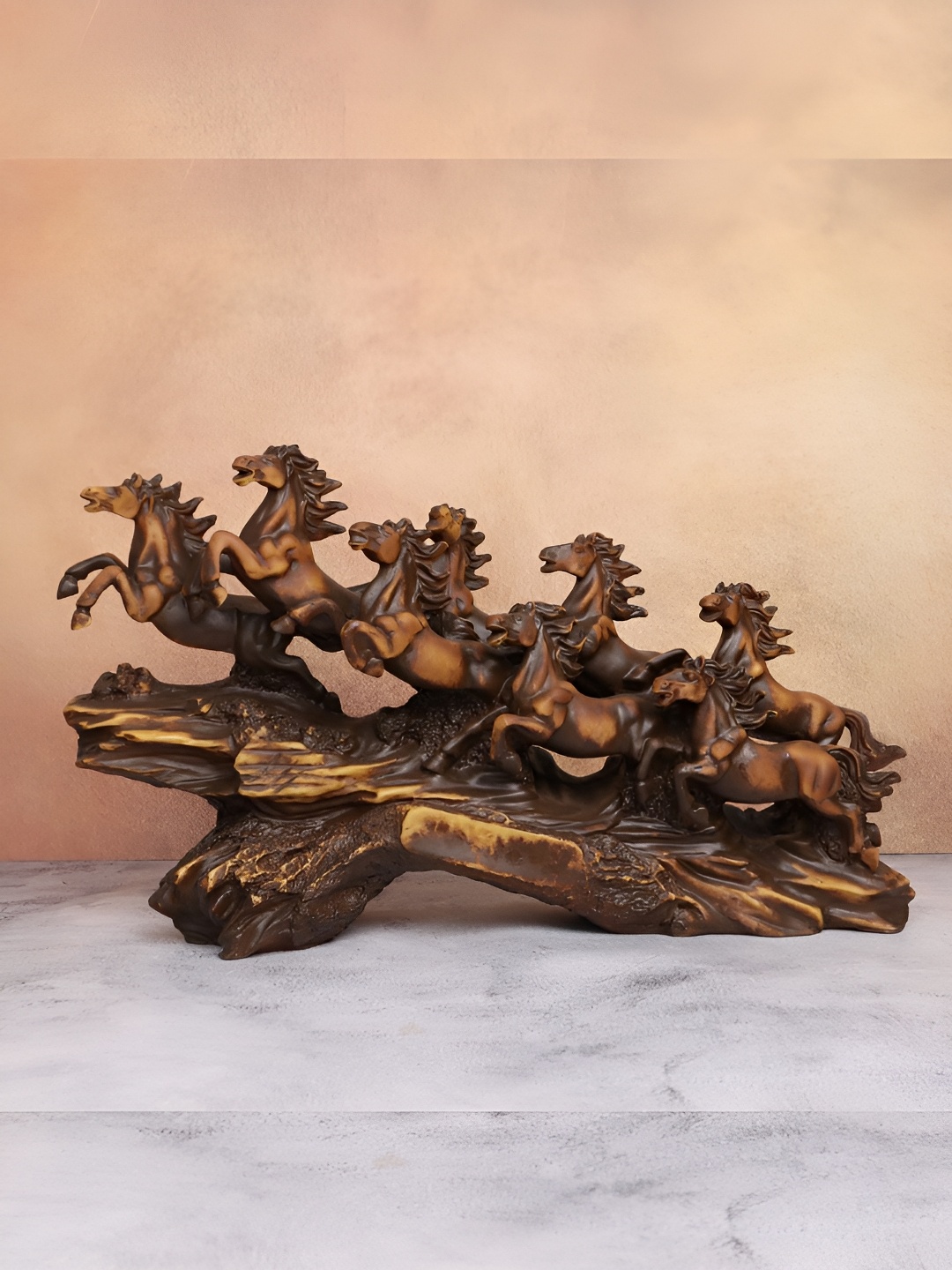 

The Advitya Eight Running Victory Horses Brown Home Decor Showpiece