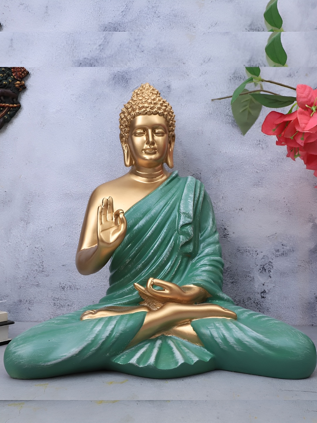 

The Advitya Sea Green Buddha Idol Showpiece