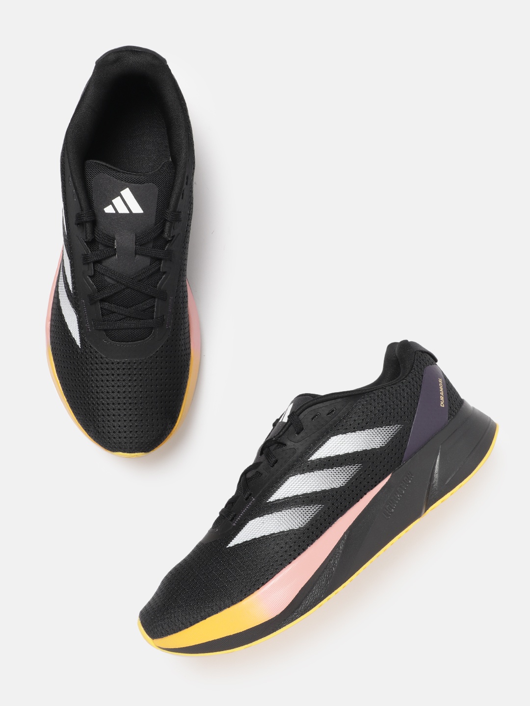 

ADIDAS Men Woven Design Round-Toe Duramo SL Running Shoes, Black