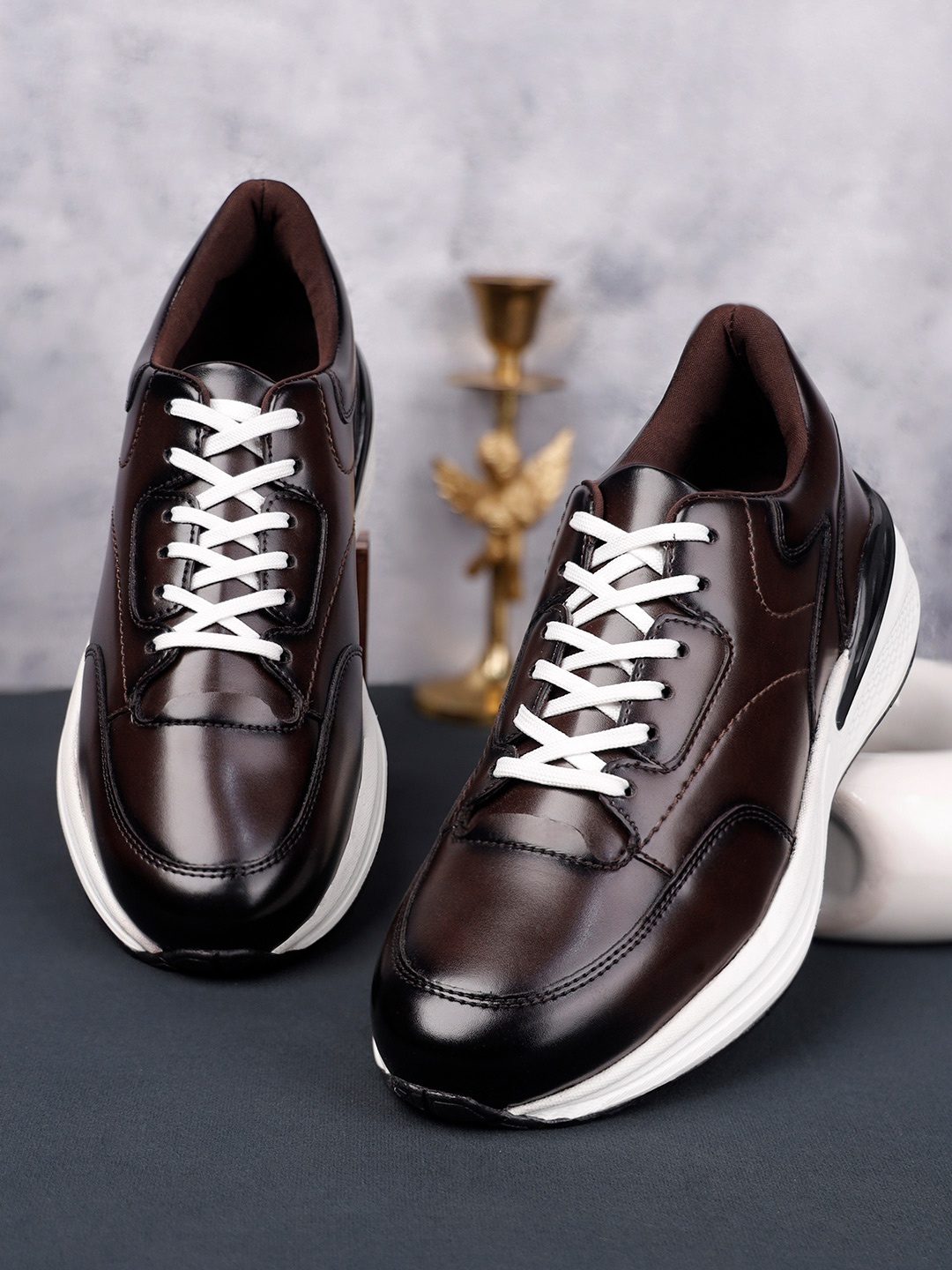 

LOUIS STITCH Men Leatherette Sneaker Cushioned Casual Shoes, Brown