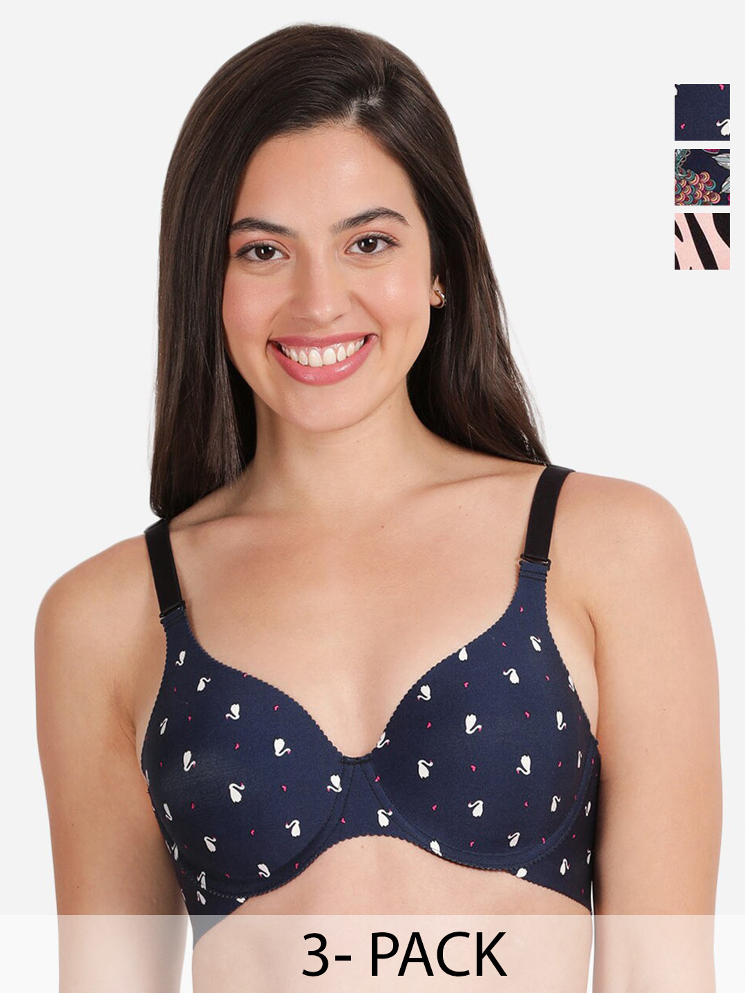 

shyaway Pack of 3 Women Floral Printed Medium Coverage Underwired Lightly Padded Bra, Pink