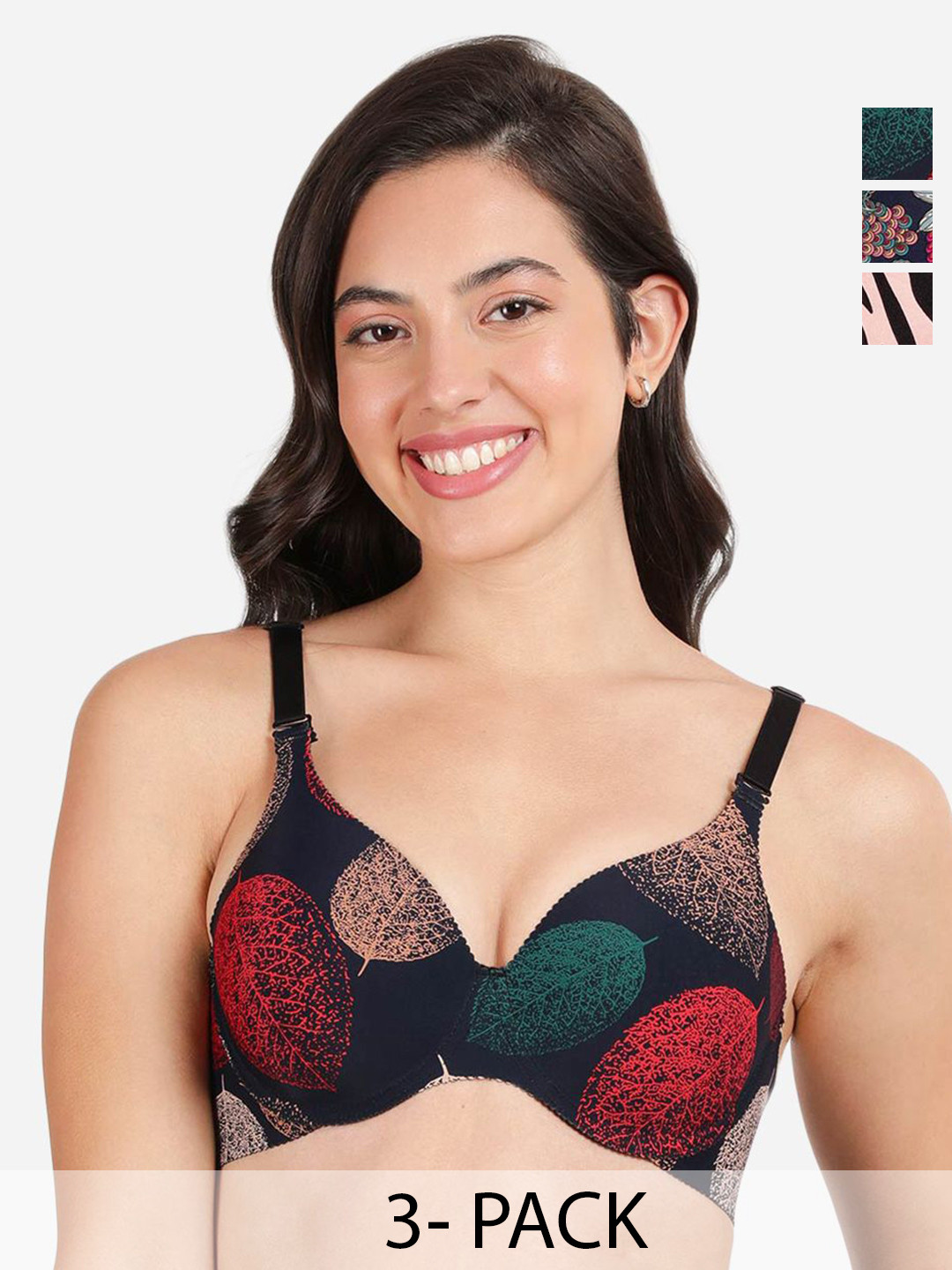 

shyaway Pack of 3 Women Floral Printed Medium Coverage Underwired Lightly Padded Bra, Brown