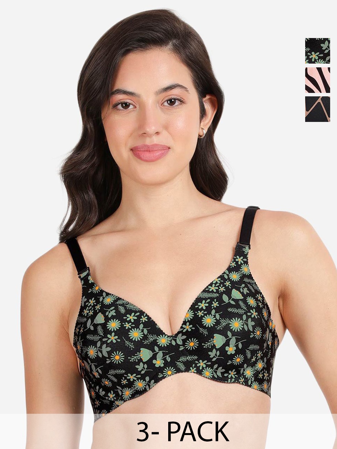 

shyaway Pack of 3 Women Geometric Printed Medium Coverage Underwired Lightly Padded Bra, Pink
