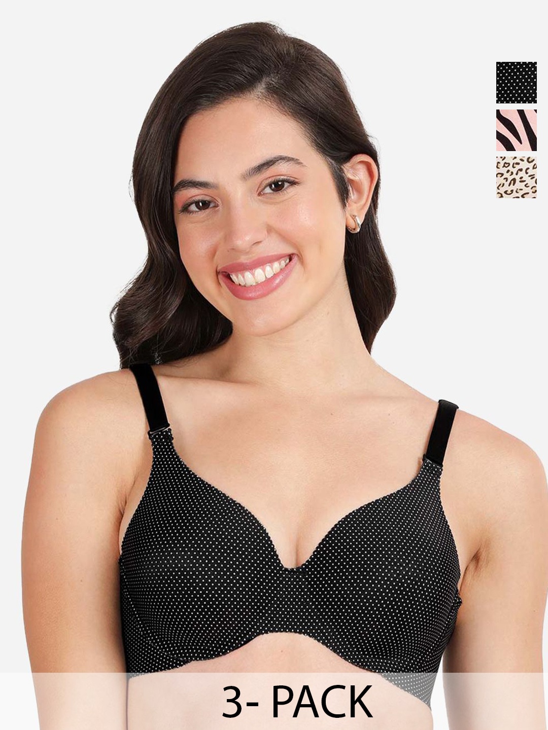 

shyaway Pack of 3 Women Animal Printed Medium Coverage Underwired Lightly Padded Bra, Beige