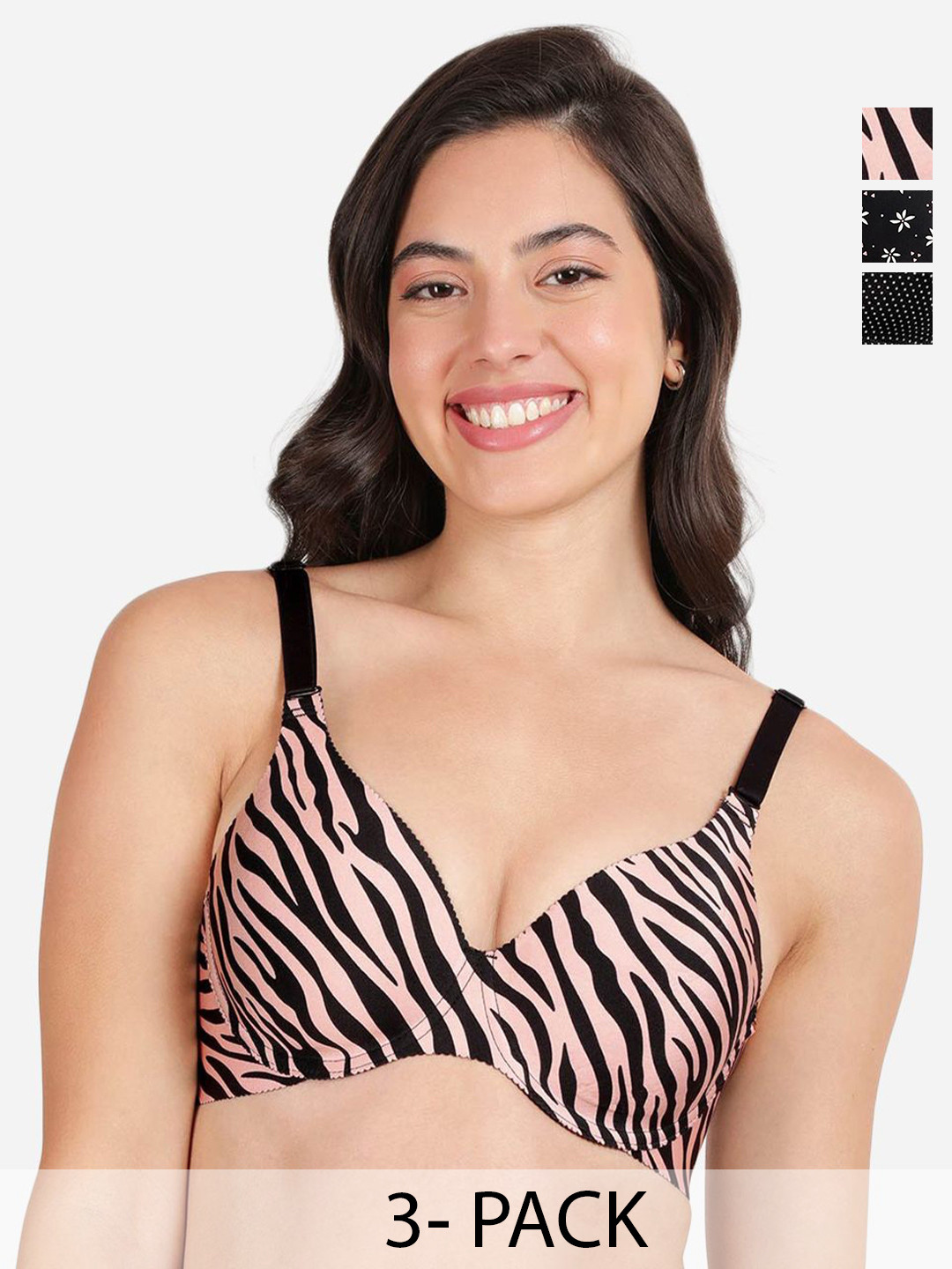 

shyaway Pack of 3 Women Animal Printed Medium Coverage Underwired Lightly Padded Bra, Brown