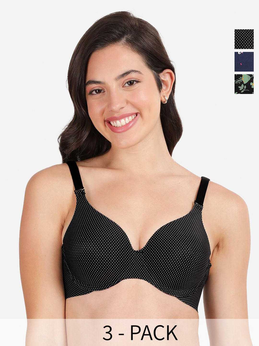 

shyaway Pack of 3 Women Floral Printed Medium Coverage Underwired Lightly Padded Bra, Black