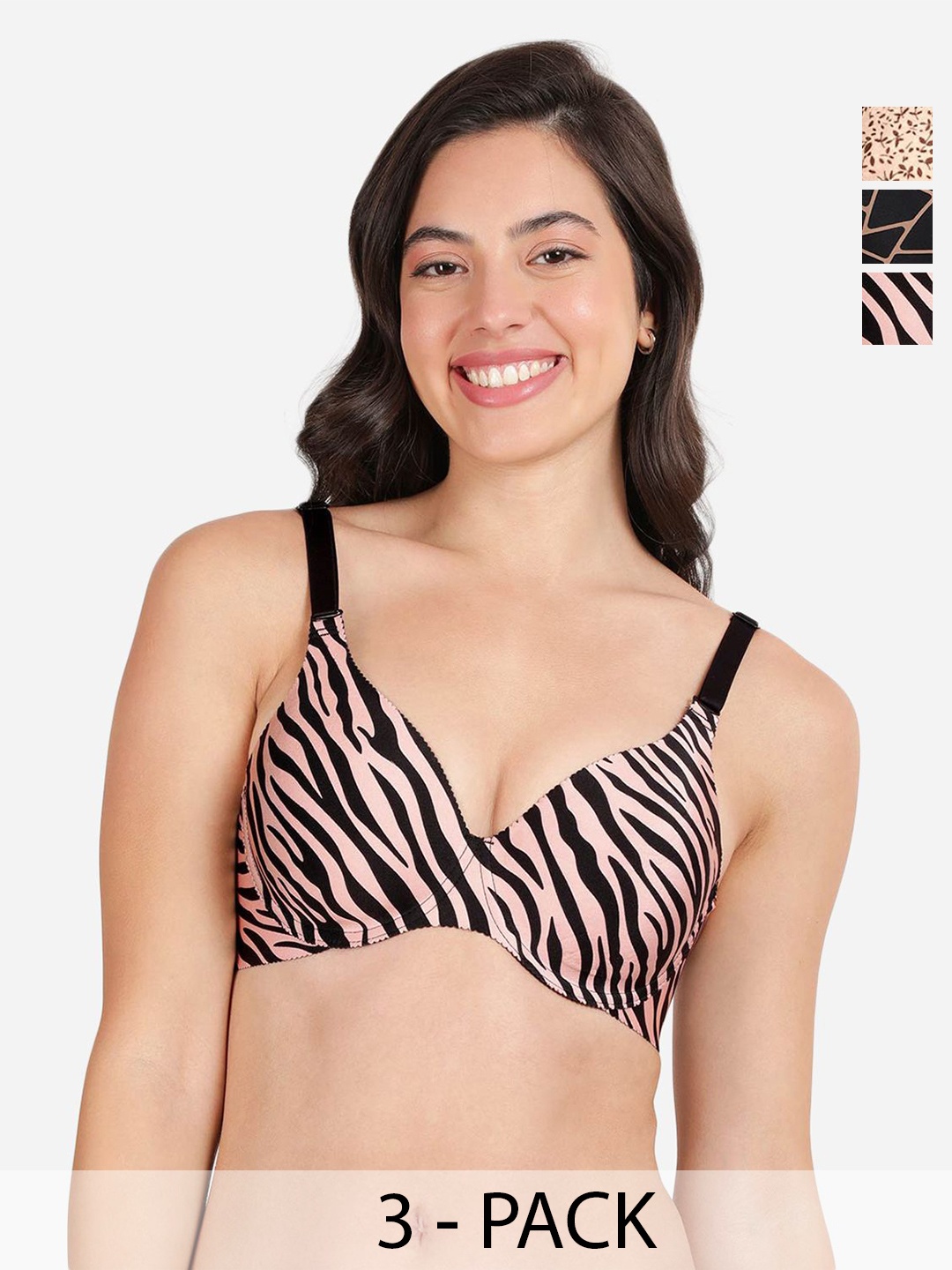 

shyaway Pack of 3 Women Floral Printed Medium Coverage Underwired Lightly Padded Bra, Brown
