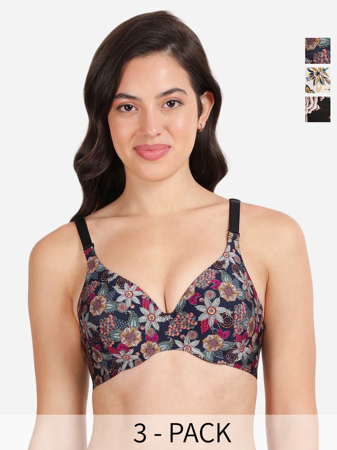 

shyaway Pack of 3 Women Floral Printed Medium Coverage Underwired Lightly Padded Bra, Red