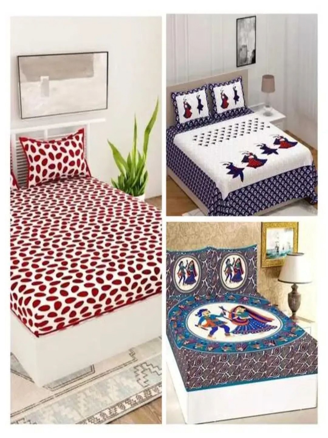 

Runjhun Blue & White Ethnic Motifs 180 TC 3 Queen Bedsheet with Pillow Covers