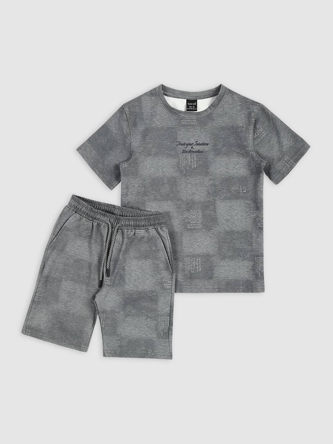 

CAVIO Boys Printed T-shirt with Shorts, Grey