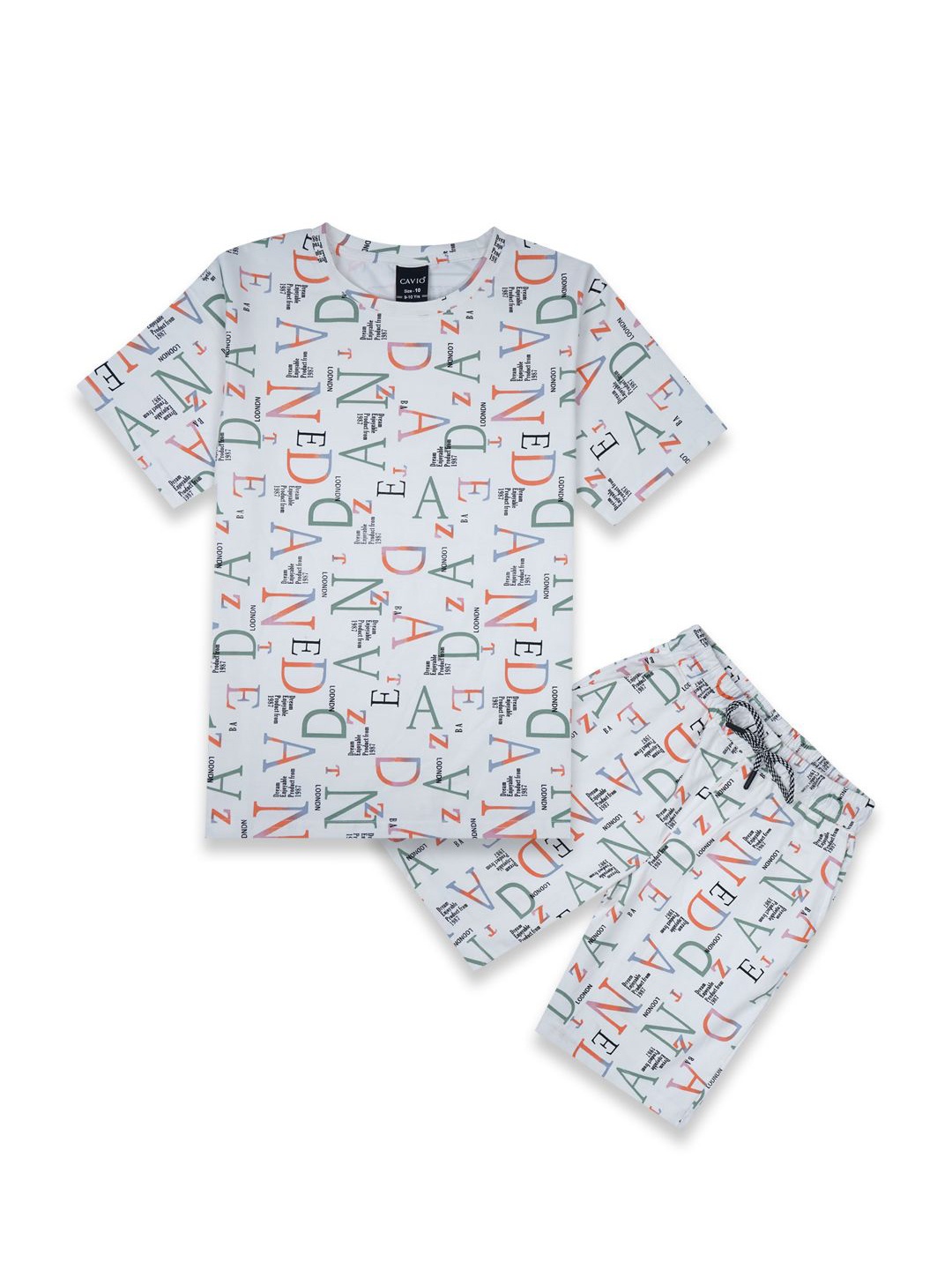 

CAVIO Boys Printed T-shirt with Shorts, White