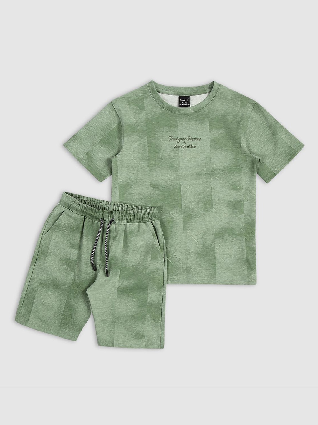 

CAVIO Boys Self Design Printed T-shirt with Shorts, Green