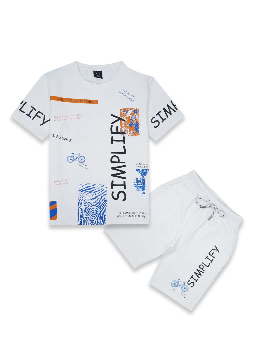 

CAVIO Boys Printed T-shirt with Shorts, White