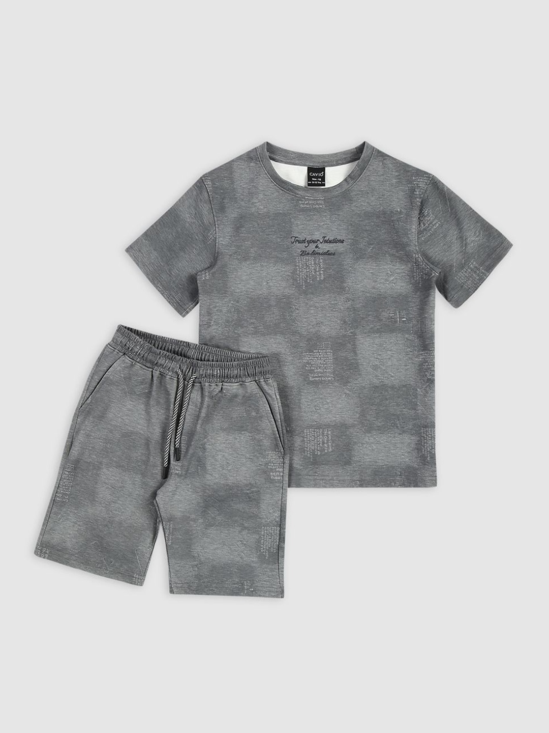 

CAVIO Boys Printed T-shirt with Shorts, Grey
