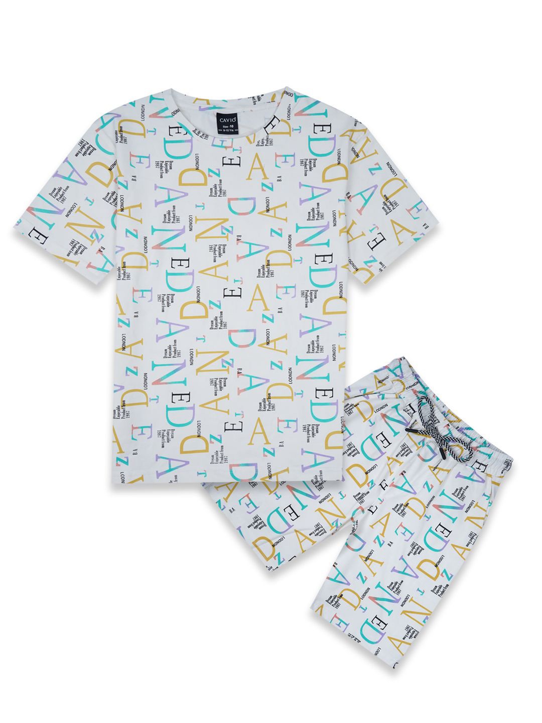 

CAVIO Boys Printed T-shirt with Shorts, White