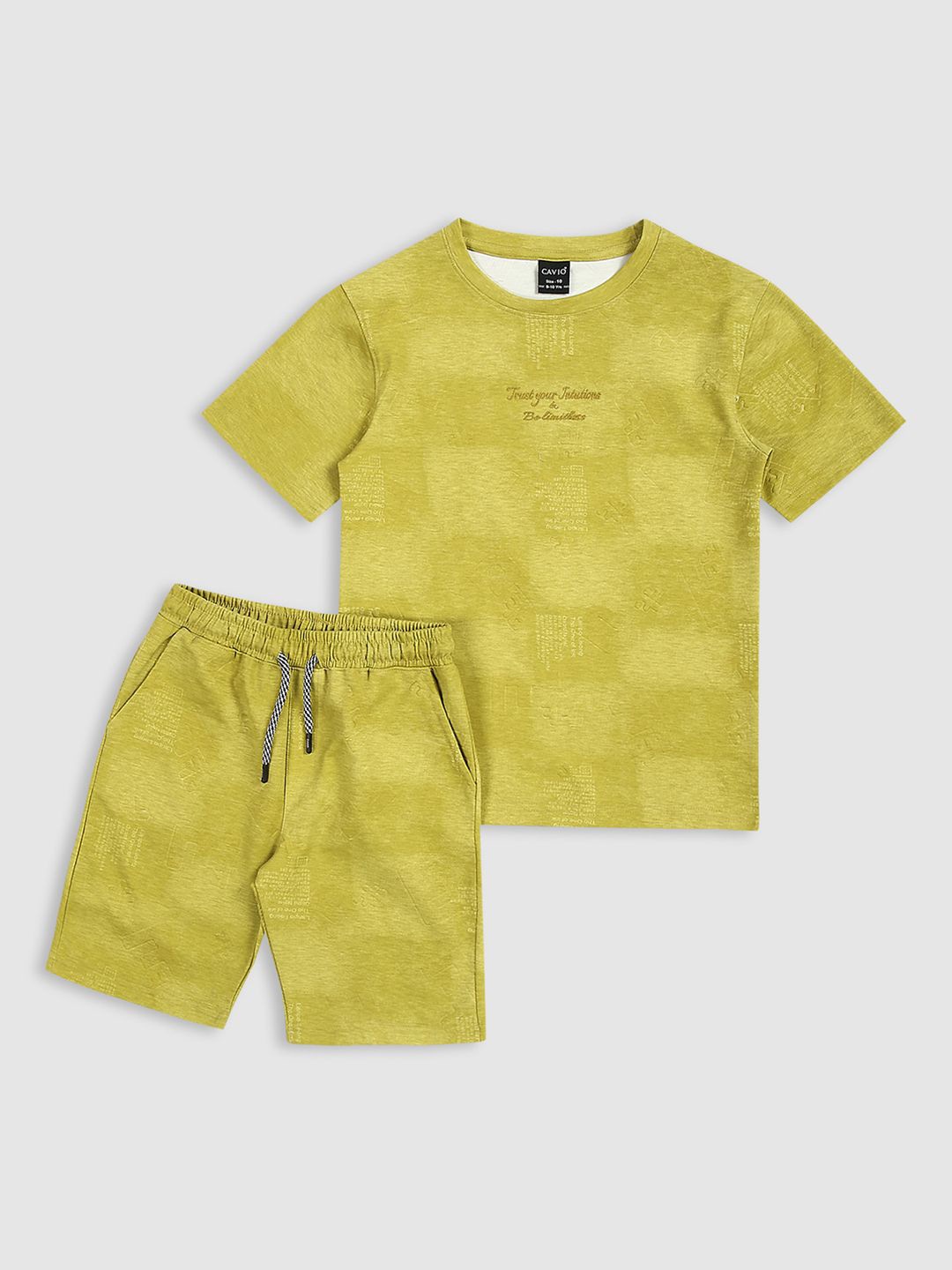 

CAVIO Boys Self Design Printed T-shirt with Shorts, Yellow