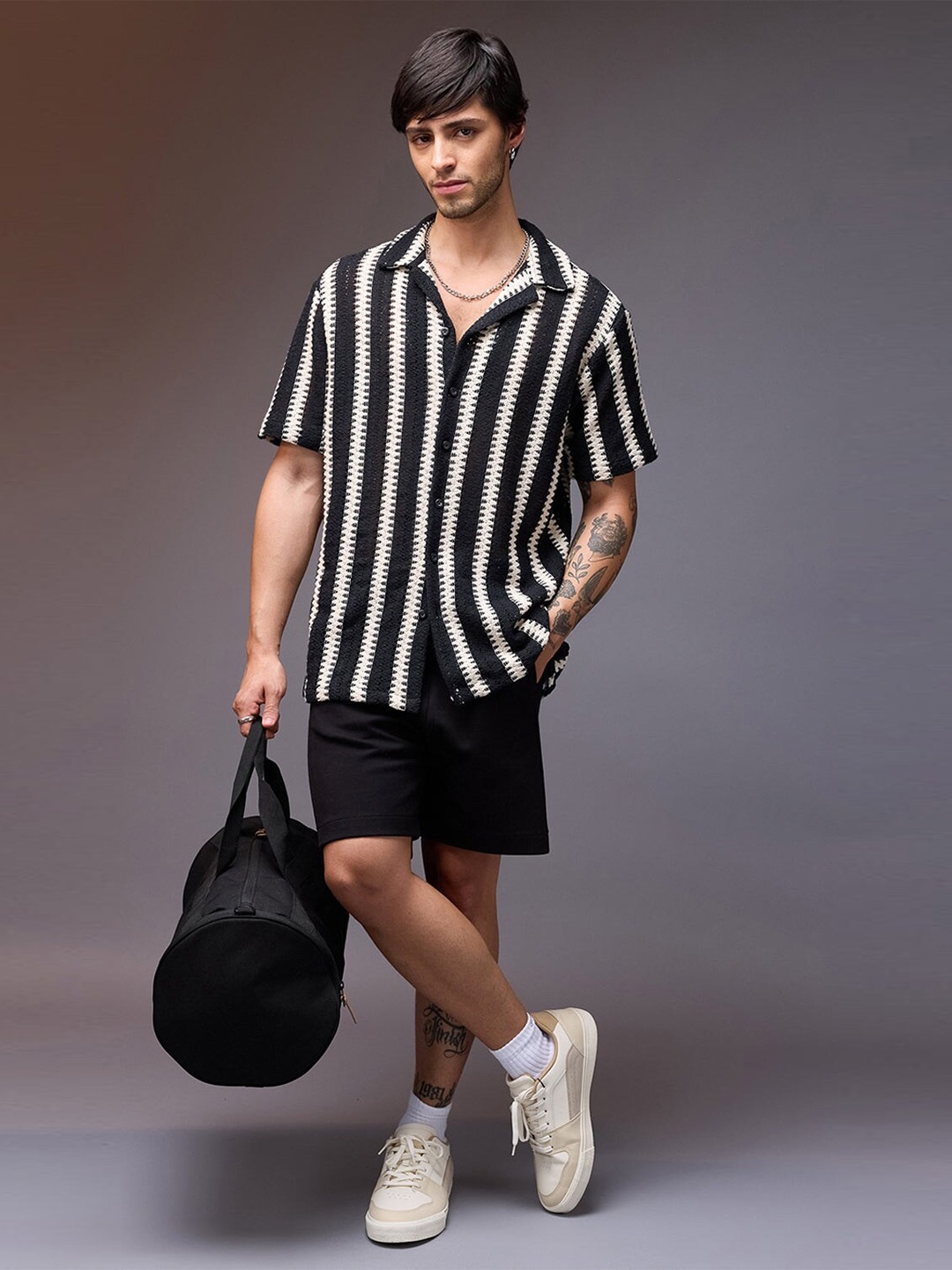 

FREAKINS Men Opaque Striped Casual Shirt, Black