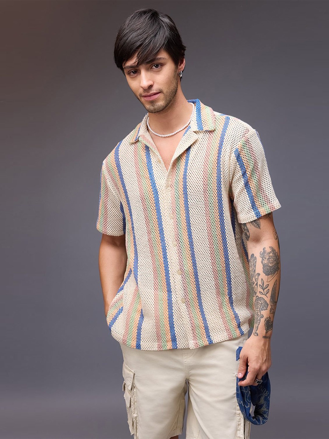 

FREAKINS Men Multi Stripes Opaque Striped Casual Shirt