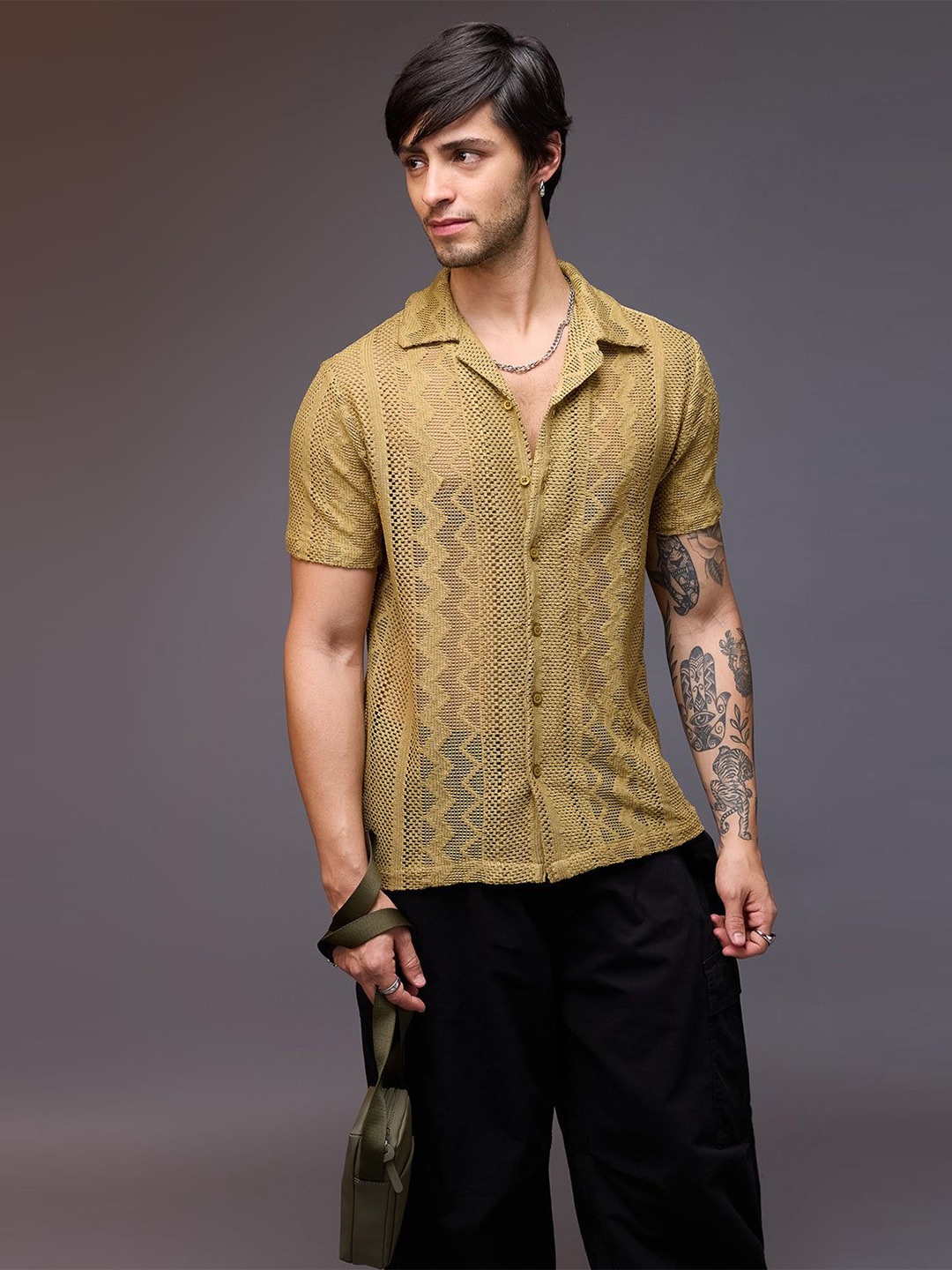 

FREAKINS Men Opaque Printed Casual Shirt, Khaki