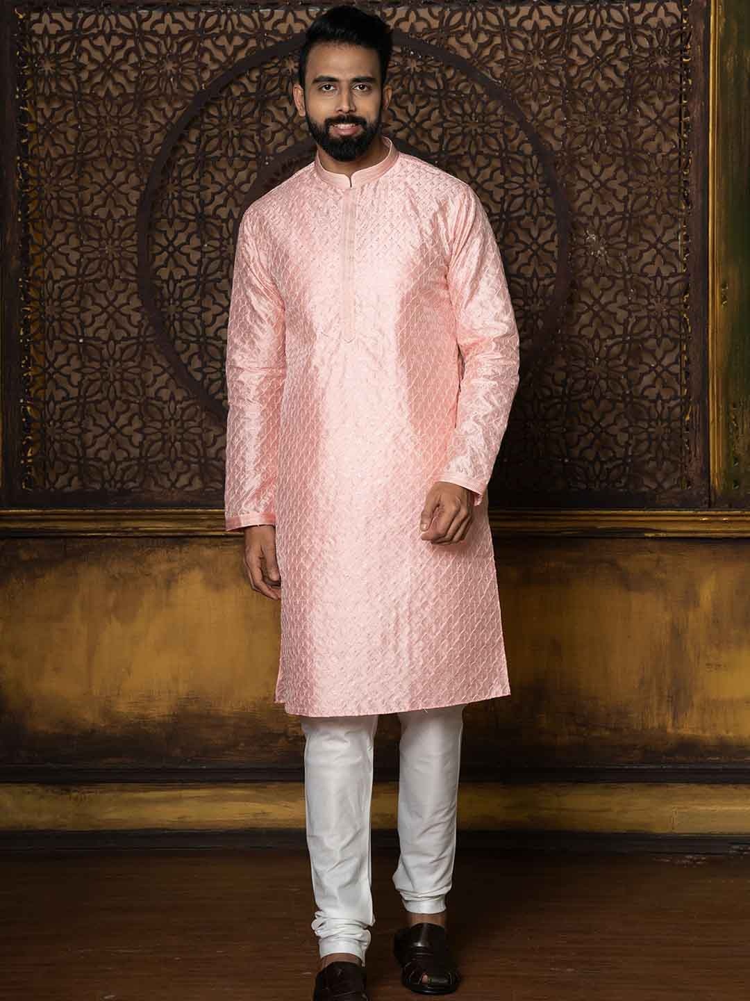 

KHAAS Men Woven Design Kurta, Pink