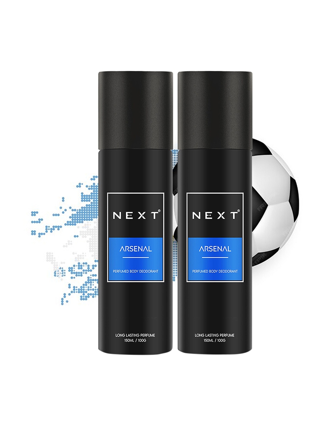 

NEXT CARE Men Set of 2 Arsenal Long Lasting Perfumed Body Deodorant - 150ml/100g each, Black