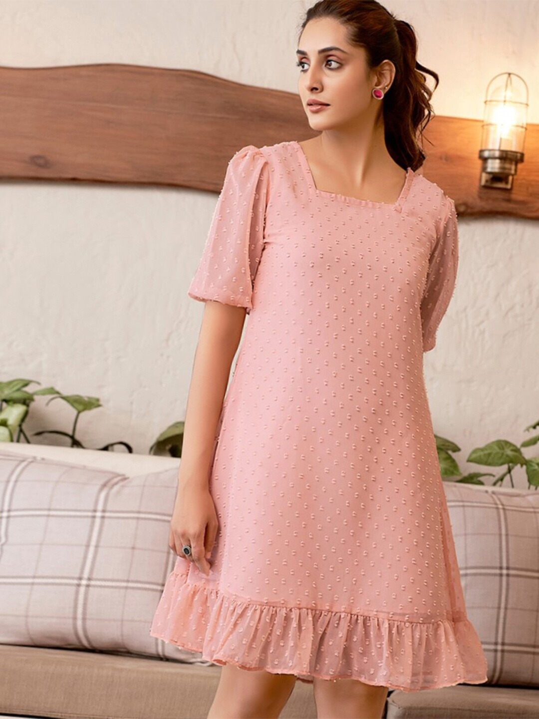 

Selvia Chiffon A-Line Dress, Peach