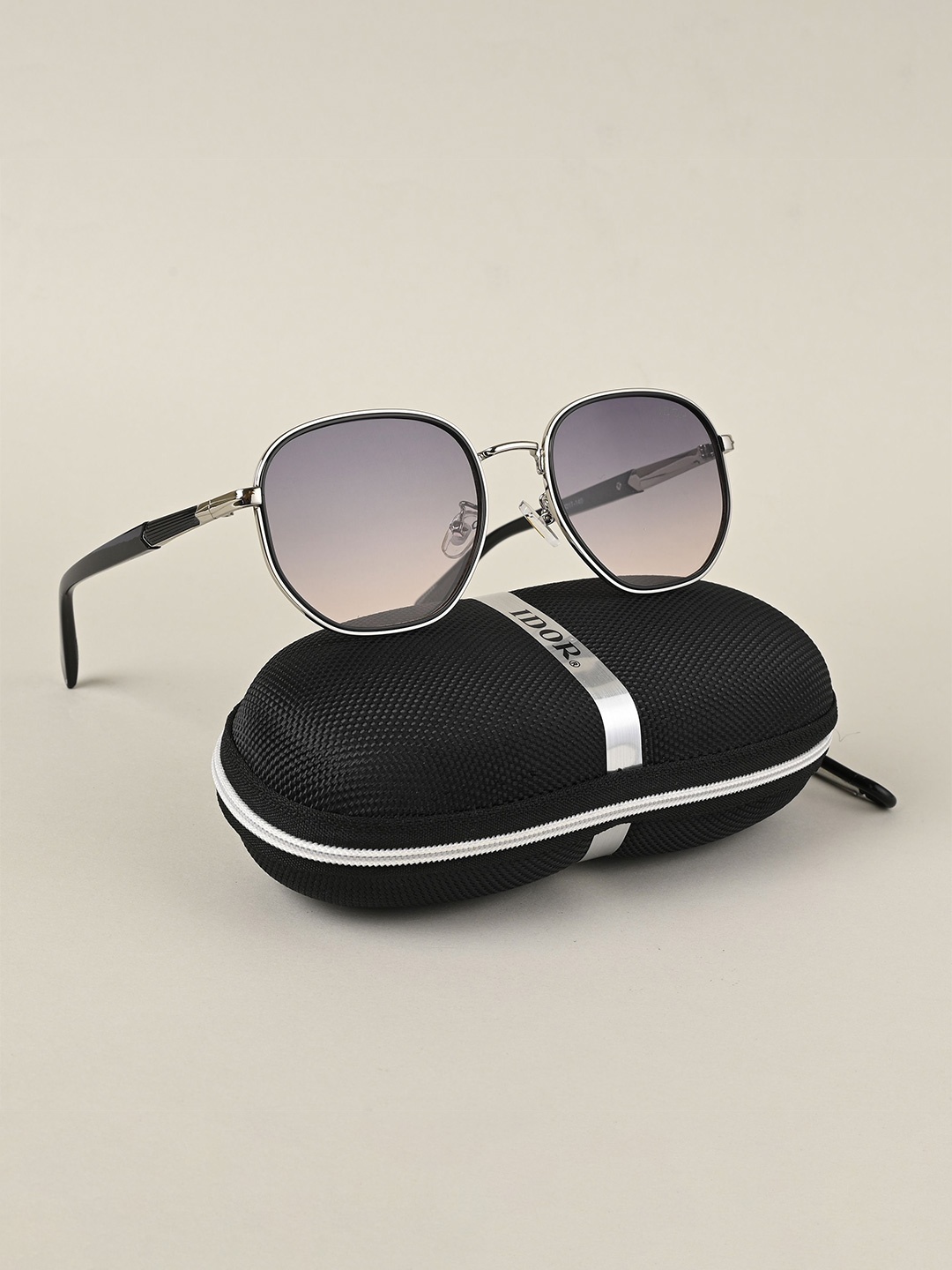 

IDOR Unisex Oval Sunglasses with UV Protected Lens ID-862-SLV-GRDBLU, Blue