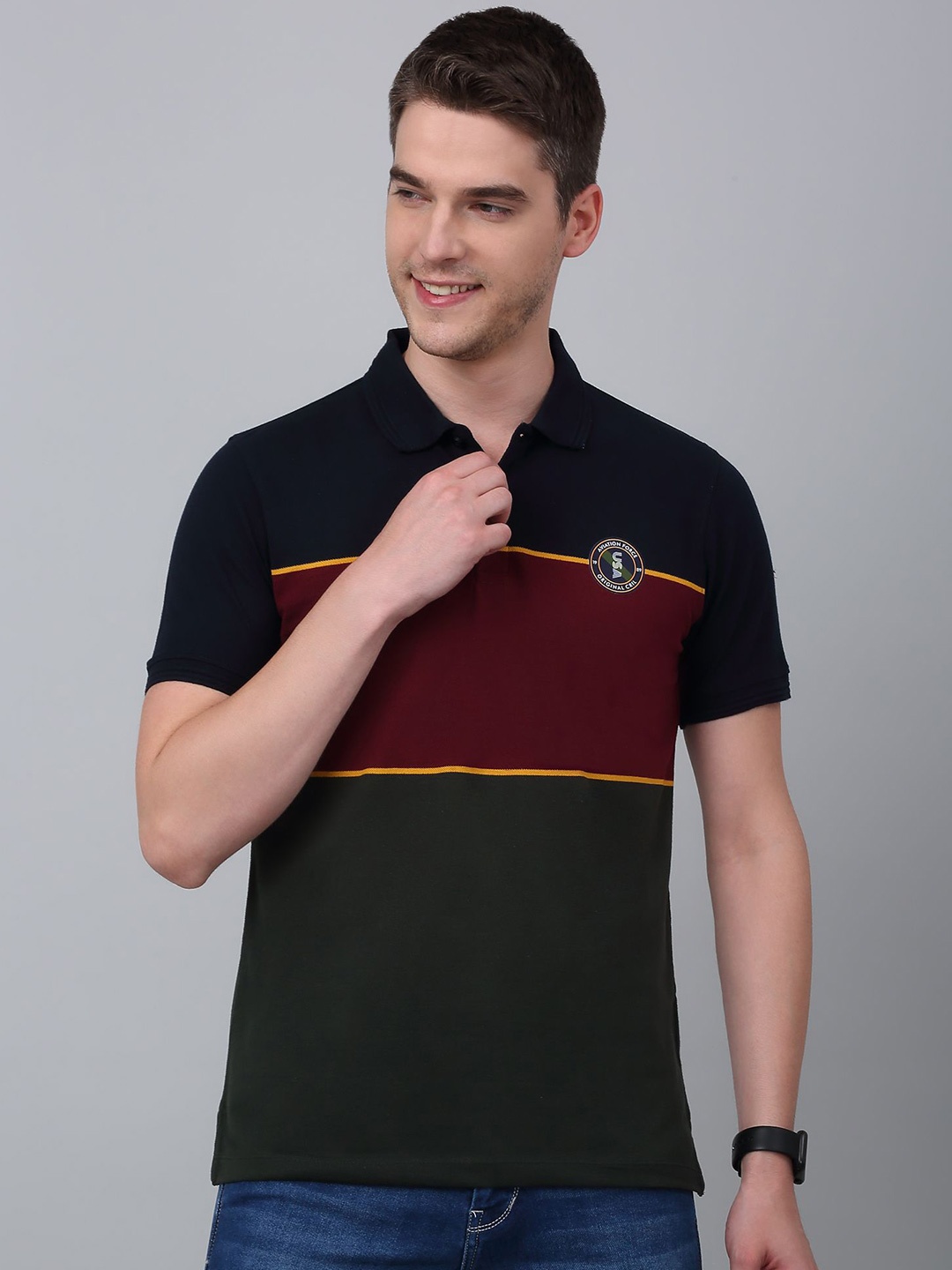 

Cantabil Men Colourblocked Polo Collar T-shirt, Green