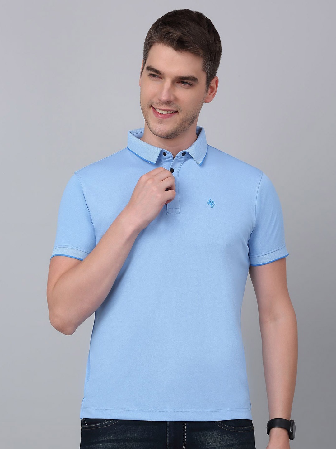 

Cantabil Men Polo Collar Solid T-shirt, Blue