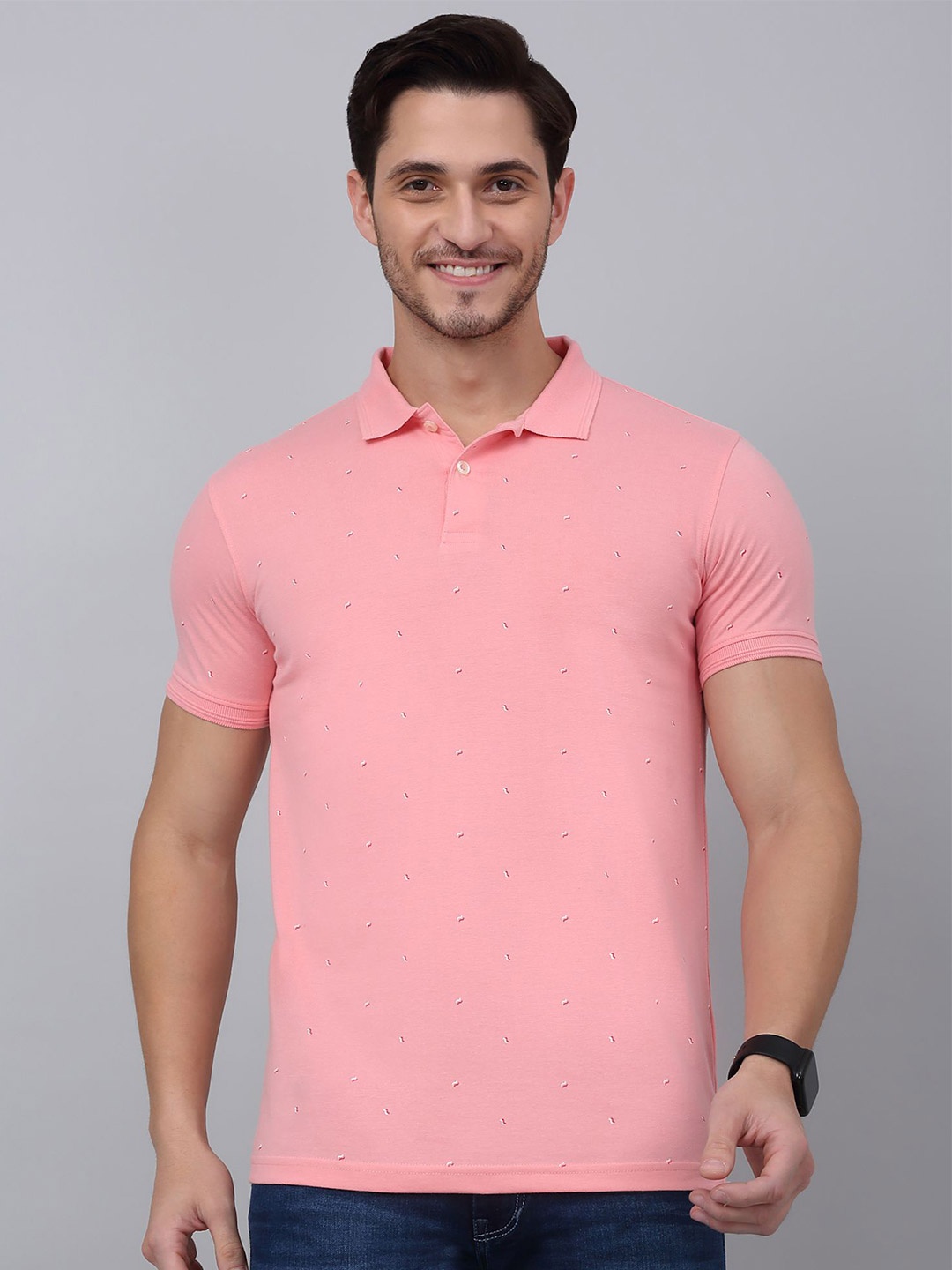 

Cantabil Men Polo Collar Conversational Printed T-shirt, Pink