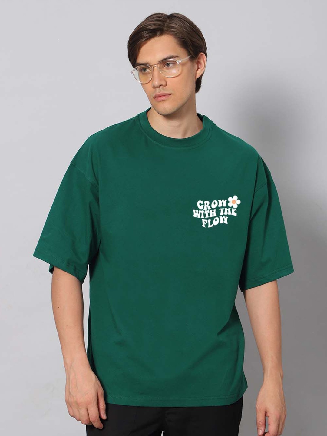

Besick Typography Printed Round Neck Oversized T-shirt, Green