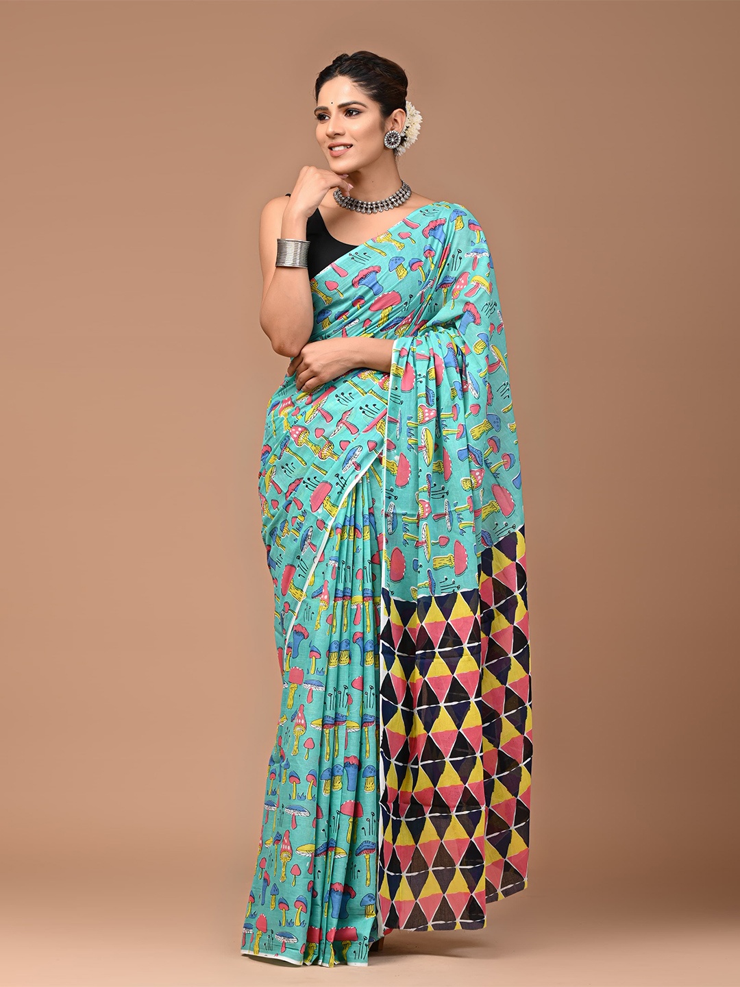 

Shivanya Handicrafts Pure Cotton Block Print Saree, Blue