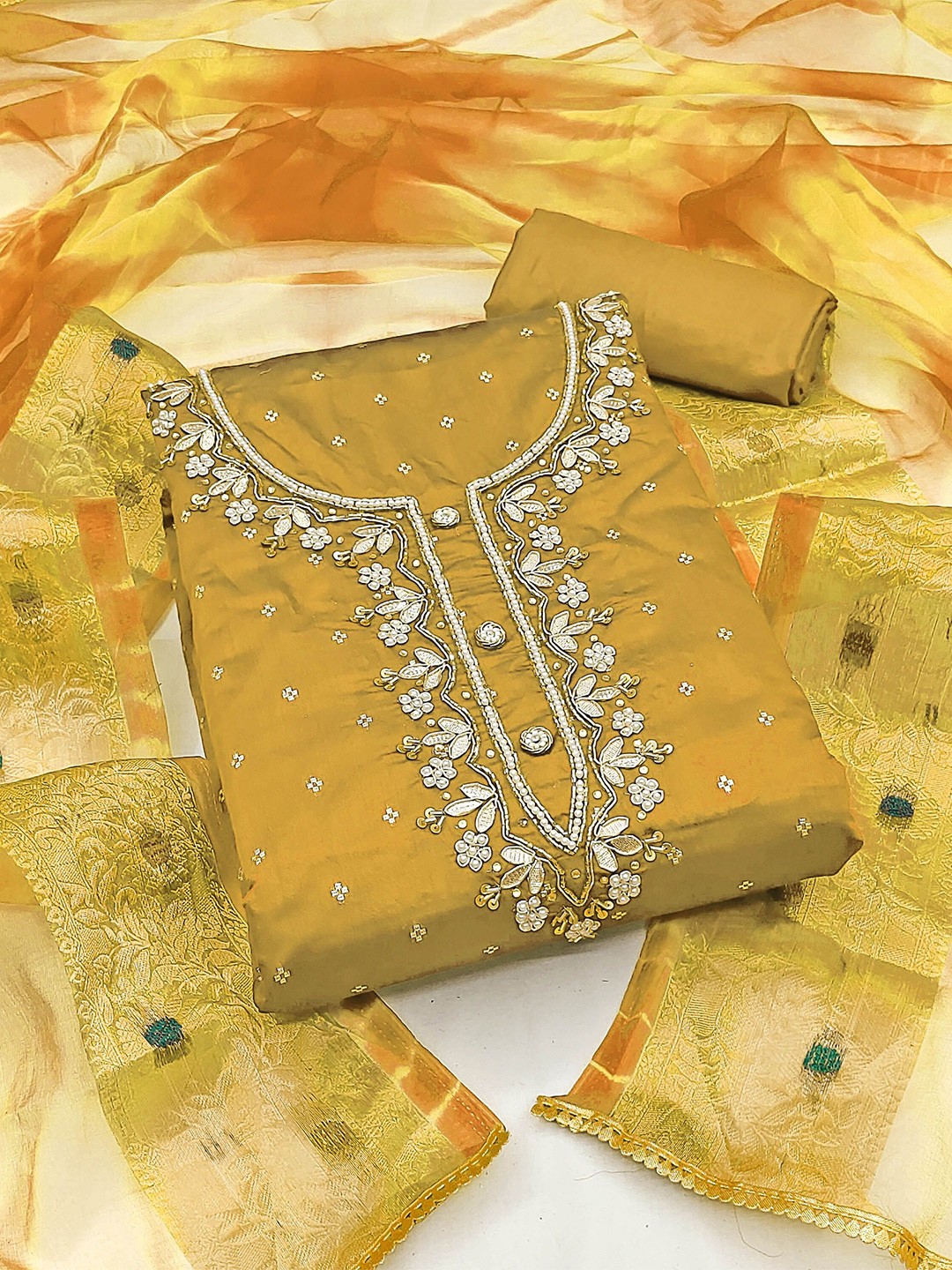 

KIMISHA Embellished Unstitched Dress Material, Yellow